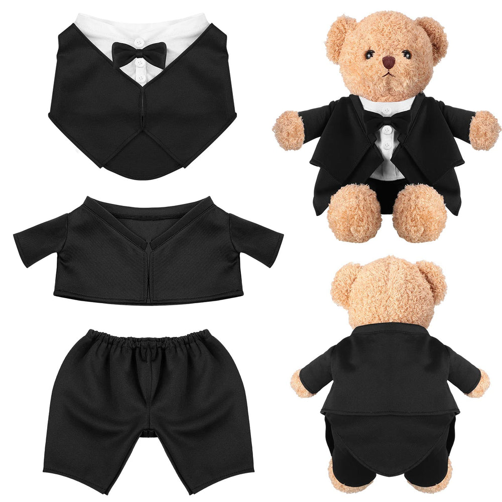Minatee tuxedo bear clothes set on display for a formal bear portrait