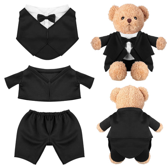 Minatee tuxedo bear clothes set on display for a formal bear portrait