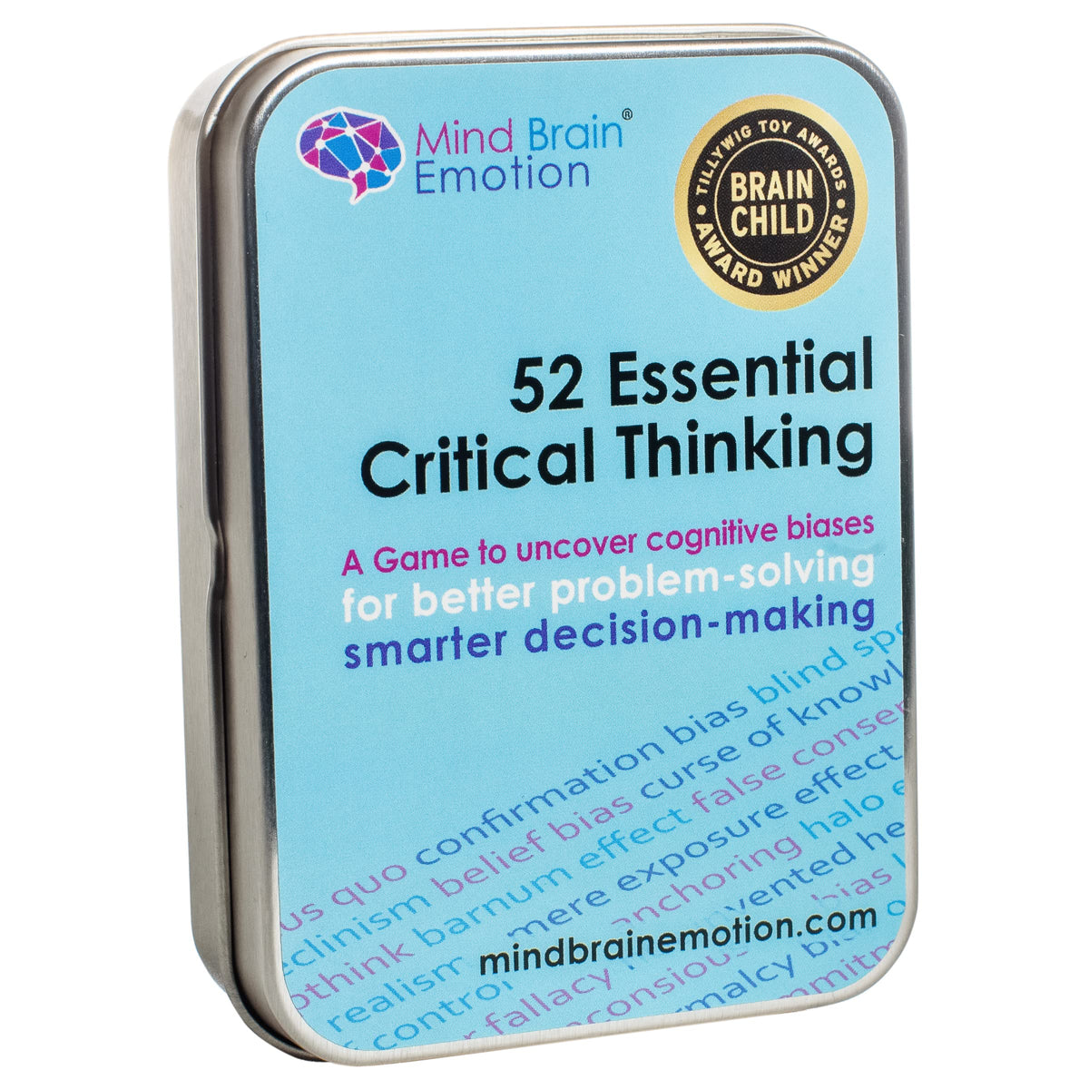 Mind Brain Emotion 52 essential critical-thinking flash cards cover for quick bias awareness.