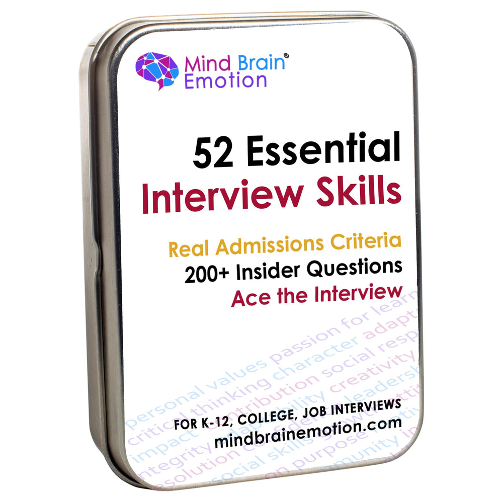 Mind Brain Emotion 52 Essential Interview Skills deck cover aids confident prep for tough interviews.