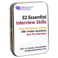 Mind Brain Emotion 52 Essential Interview Skills deck cover aids confident prep for tough interviews.