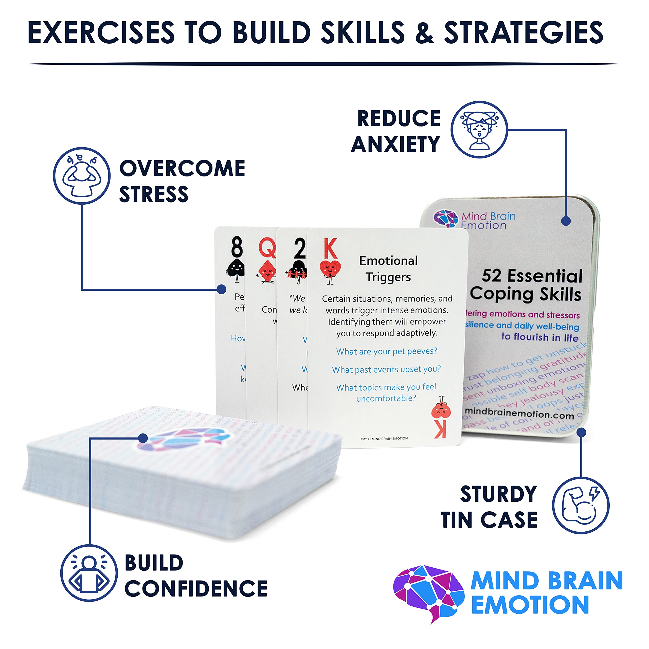 Mind Brain Emotion coping cards spread demonstrates practical strategies for daily stress relief