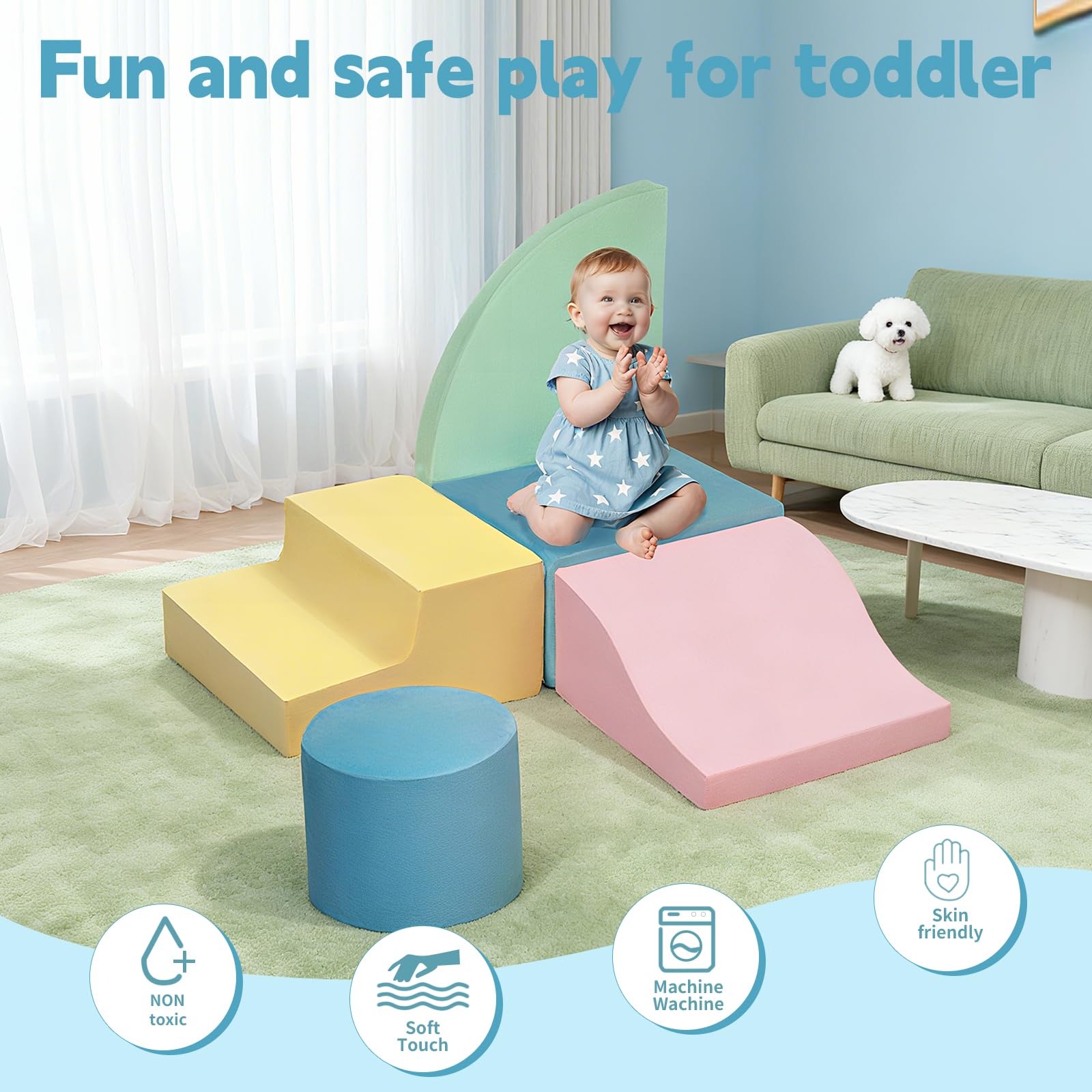 Mind&ACTION colorful foam blocks support balance and coordination for toddlers.