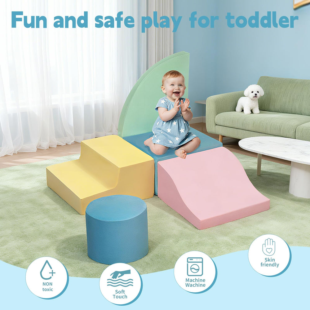 Mind&ACTION colorful foam blocks support balance and coordination for toddlers.