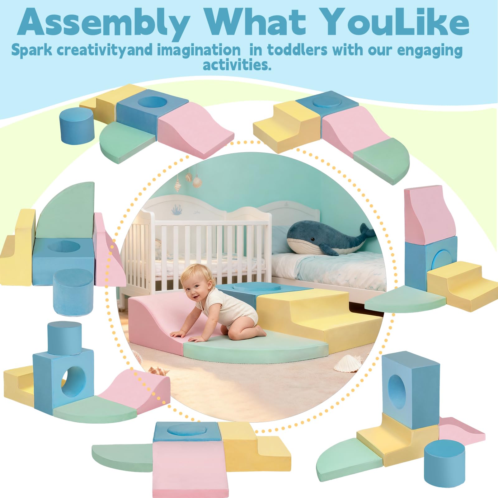 Mind&ACTION hollow blocks tunnel feature encourages crawling and exploration at home.