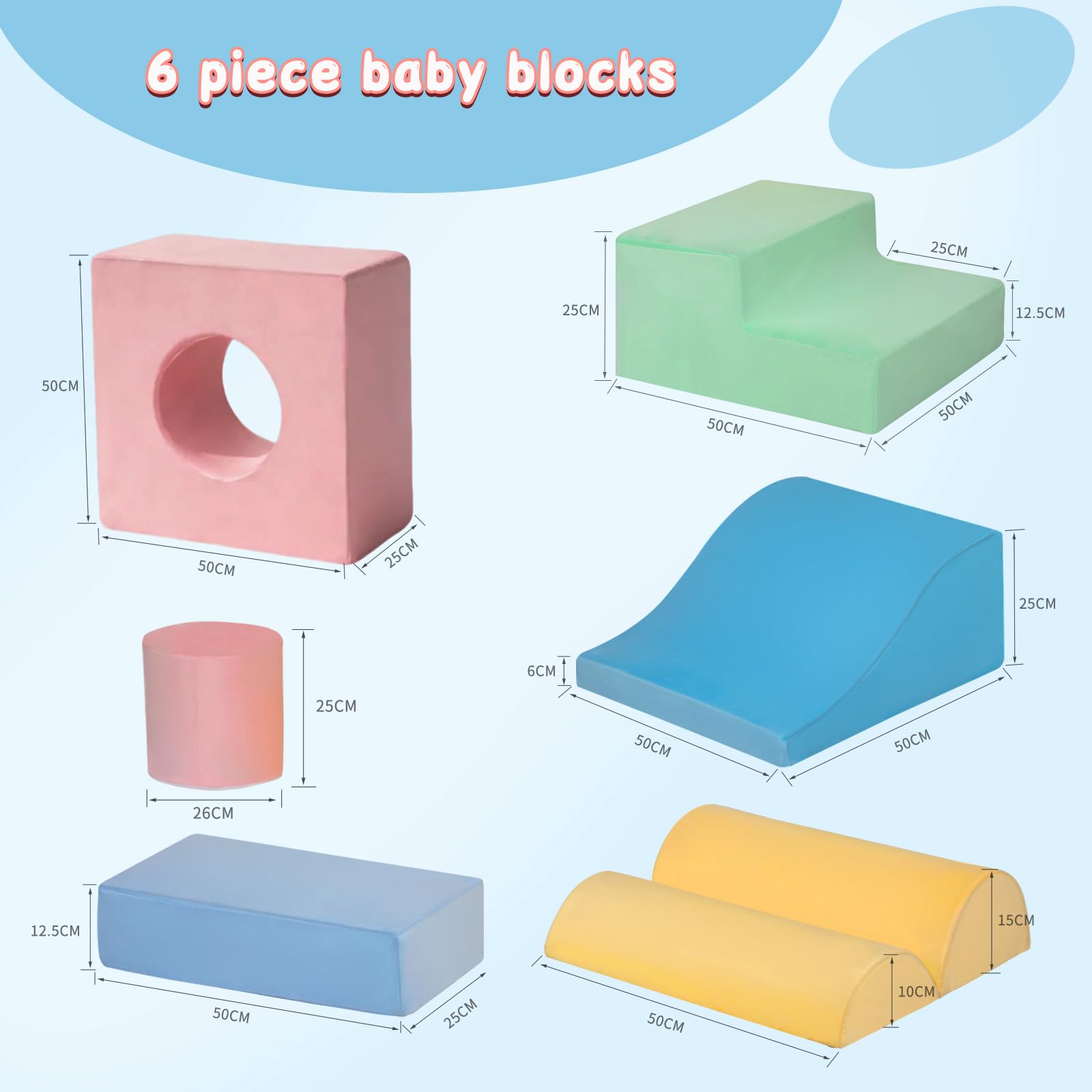 Mind&Action foam blocks with soft surfaces promote clambering and balance in toddlers.