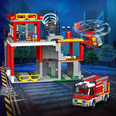 MindBox City Fire Rescue building set: detailed interior sections for guided building play.