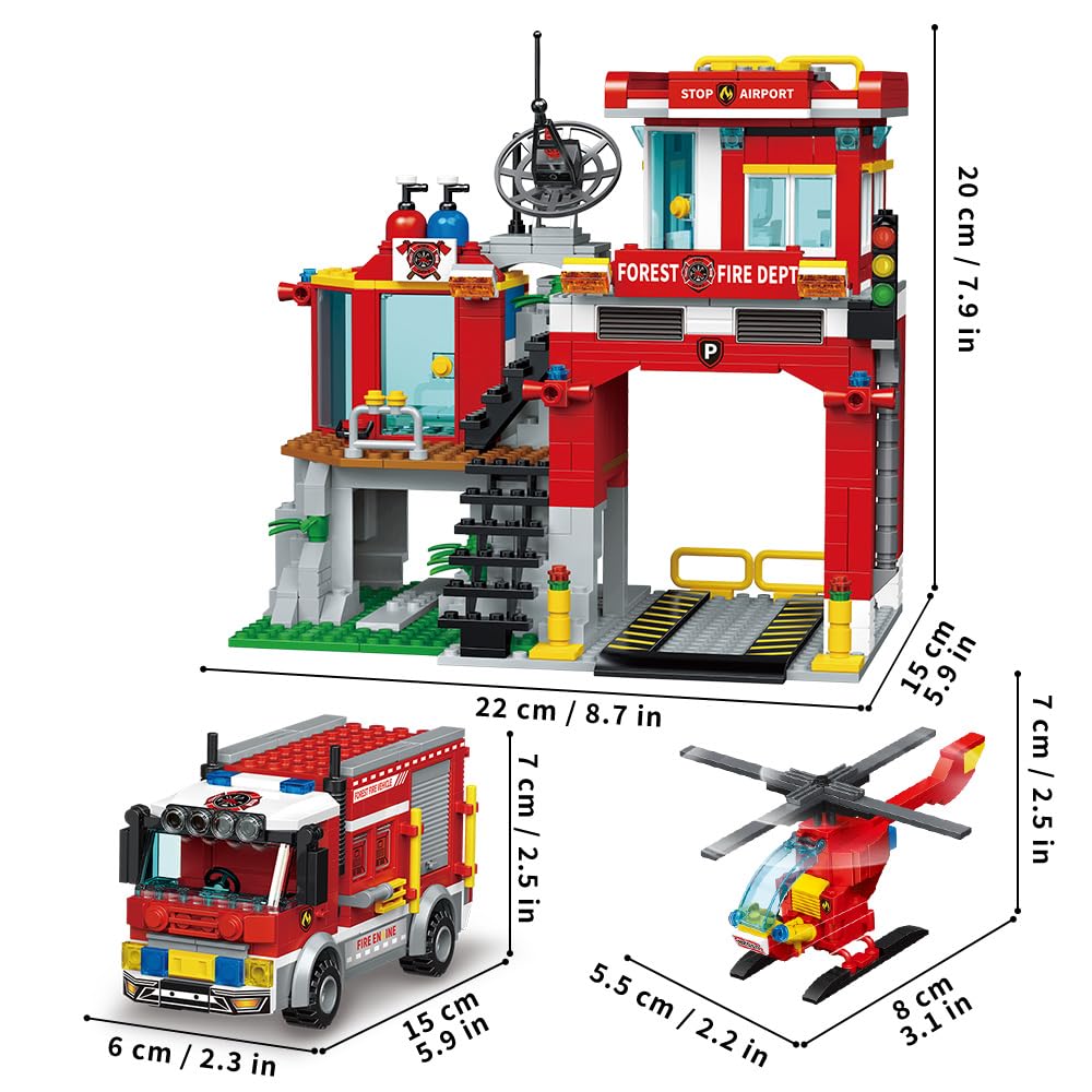 MindBox City Fire Rescue building set: helicopter in flight to inspire aerial rescue stories.