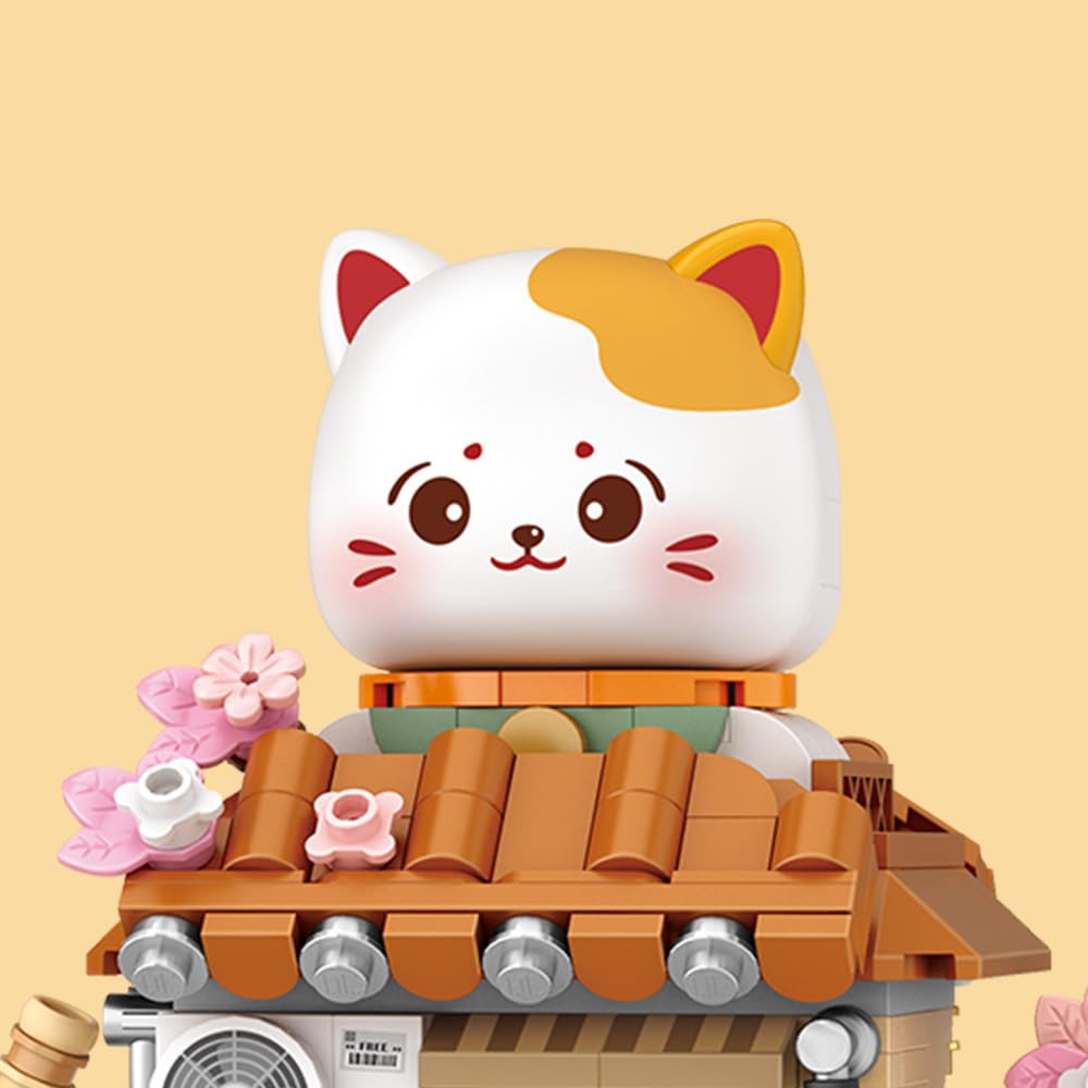 MindBox Lucky Cat Building Set cherry blossoms enhance color and charm.