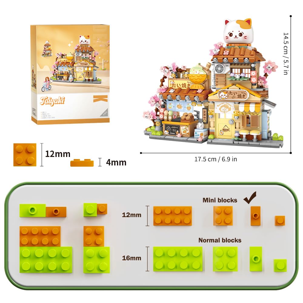 MindBox Lucky Cat Building Set taiyaki items accent the mini shop scene.