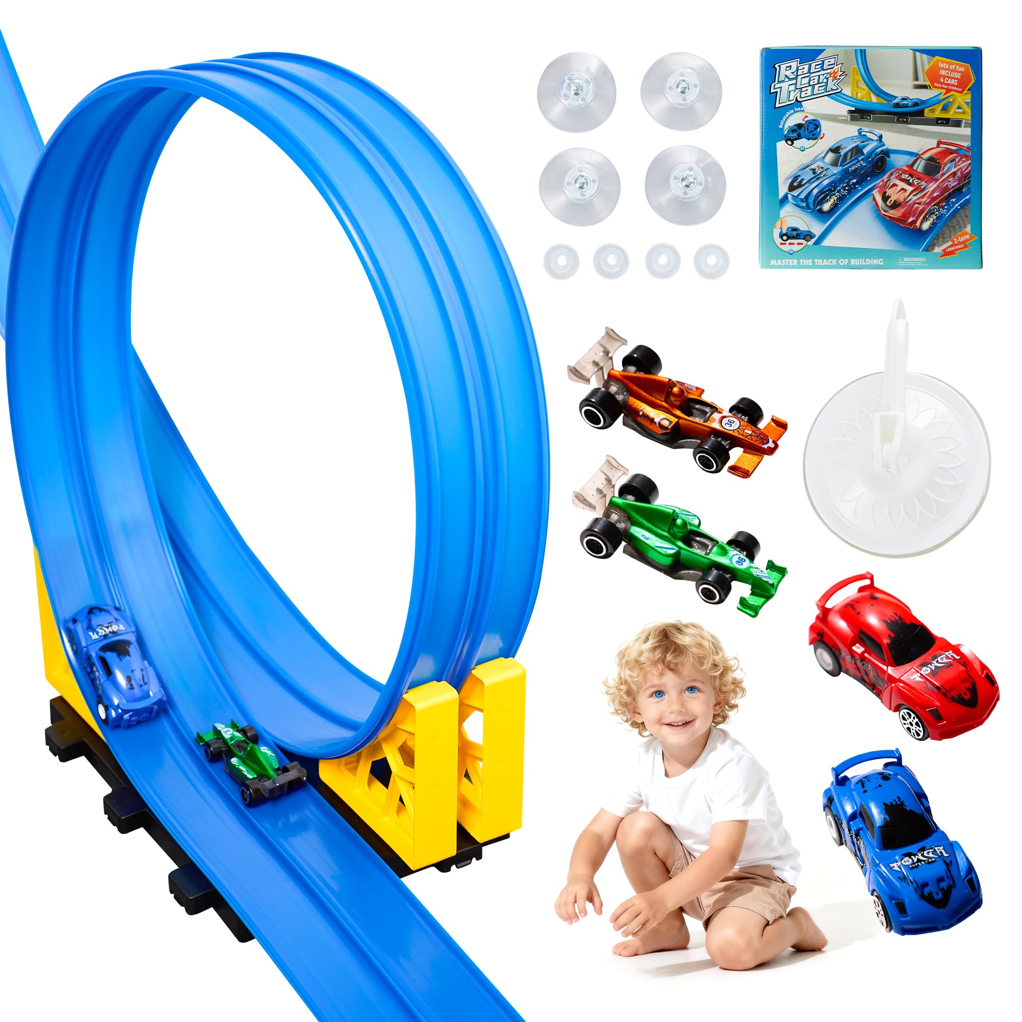 MINDNOOK 16ft flexible track setup showing dual lanes for quick racing sessions
