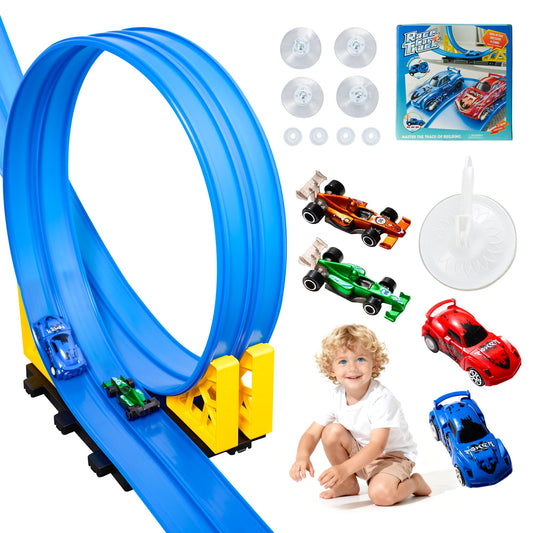 MINDNOOK 16ft flexible track setup showing dual lanes for quick racing sessions