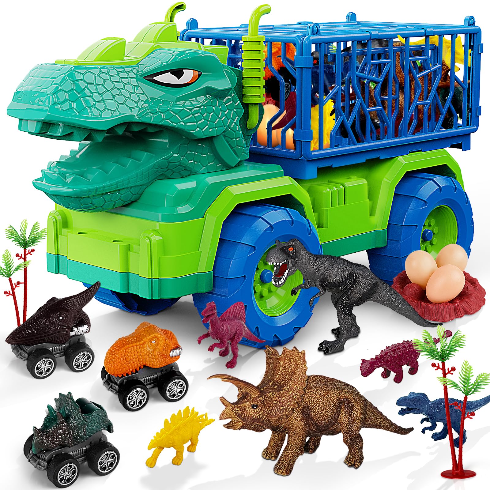 MindPal 19-in-1 dinosaur transport truck for imaginative play with a lifelike T-rex head.
