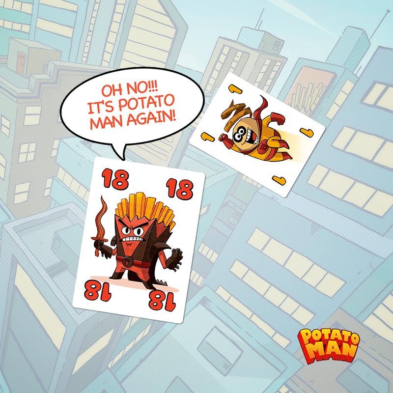 Mind's Vision Potato Man Card Game trick rounds close-up with colorful cards.