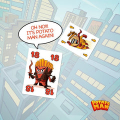 Mind's Vision Potato Man Card Game trick rounds close-up with colorful cards.