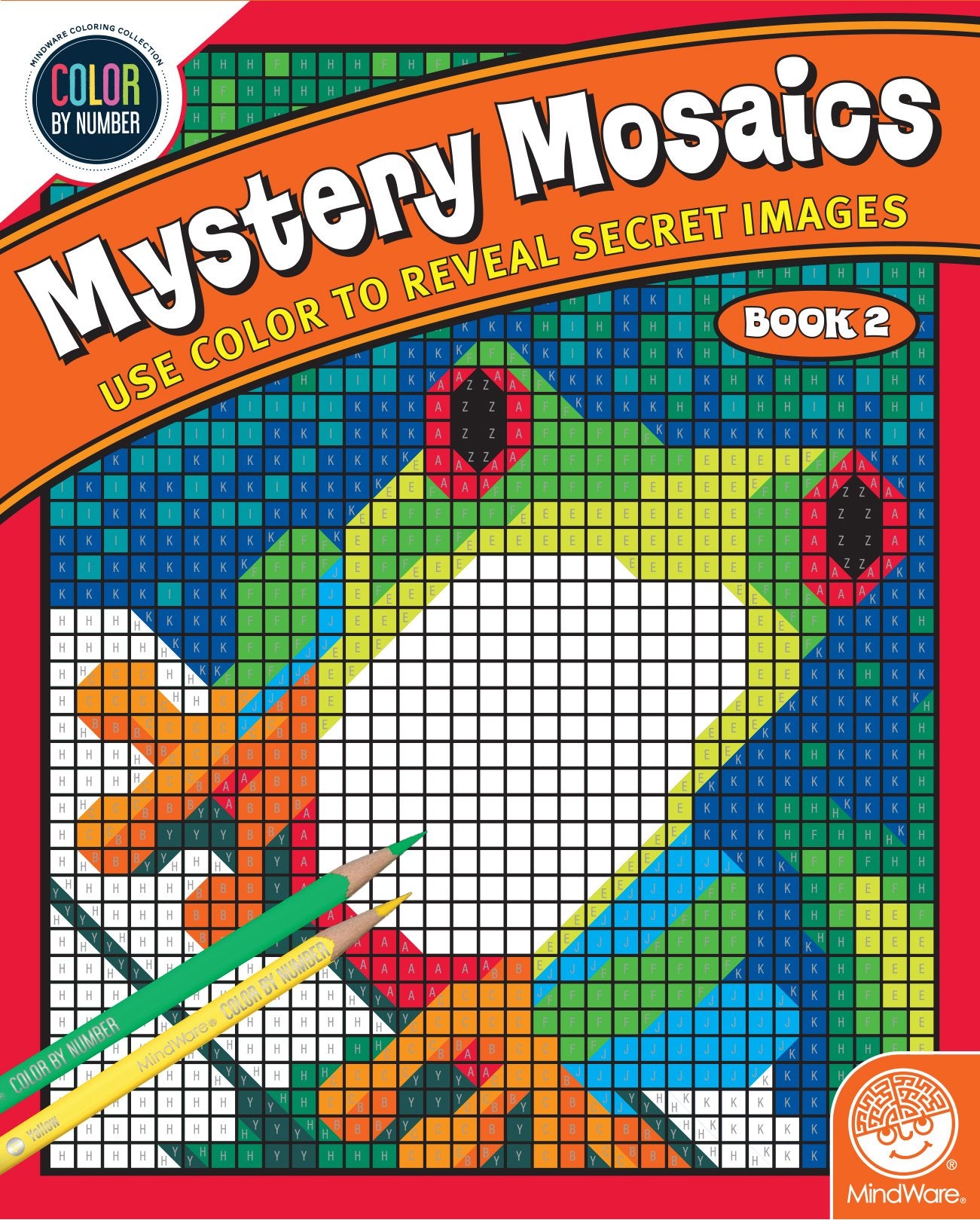 MindWare Color by Number Mystery Mosaics book cover invites calm focus and creative downtime.