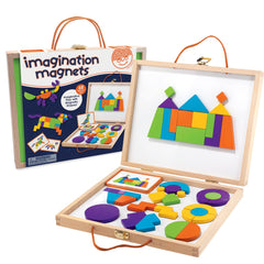 MindWare Imagination Magnets carrying case keeps blocks organized for easy travel.