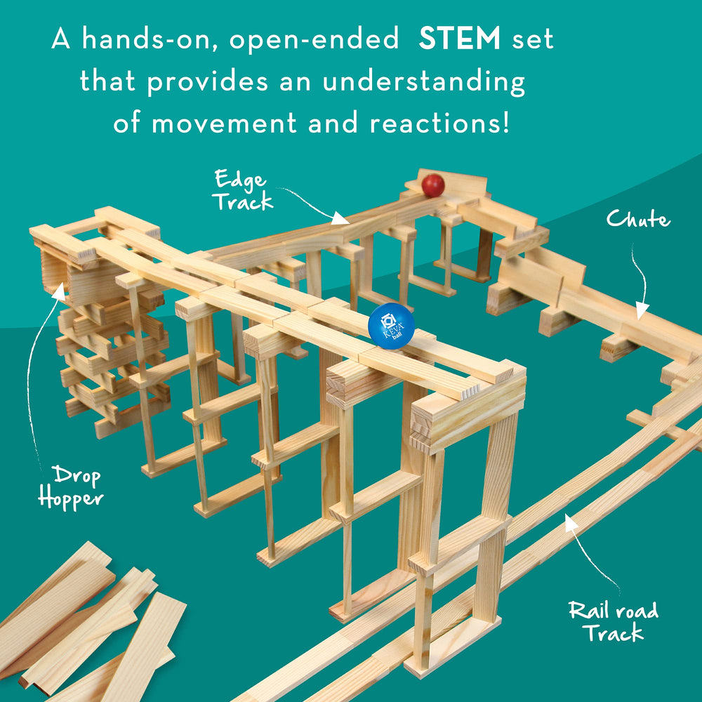 MindWare KEVA Contraptions ramps and paths enable graceful marble routes.