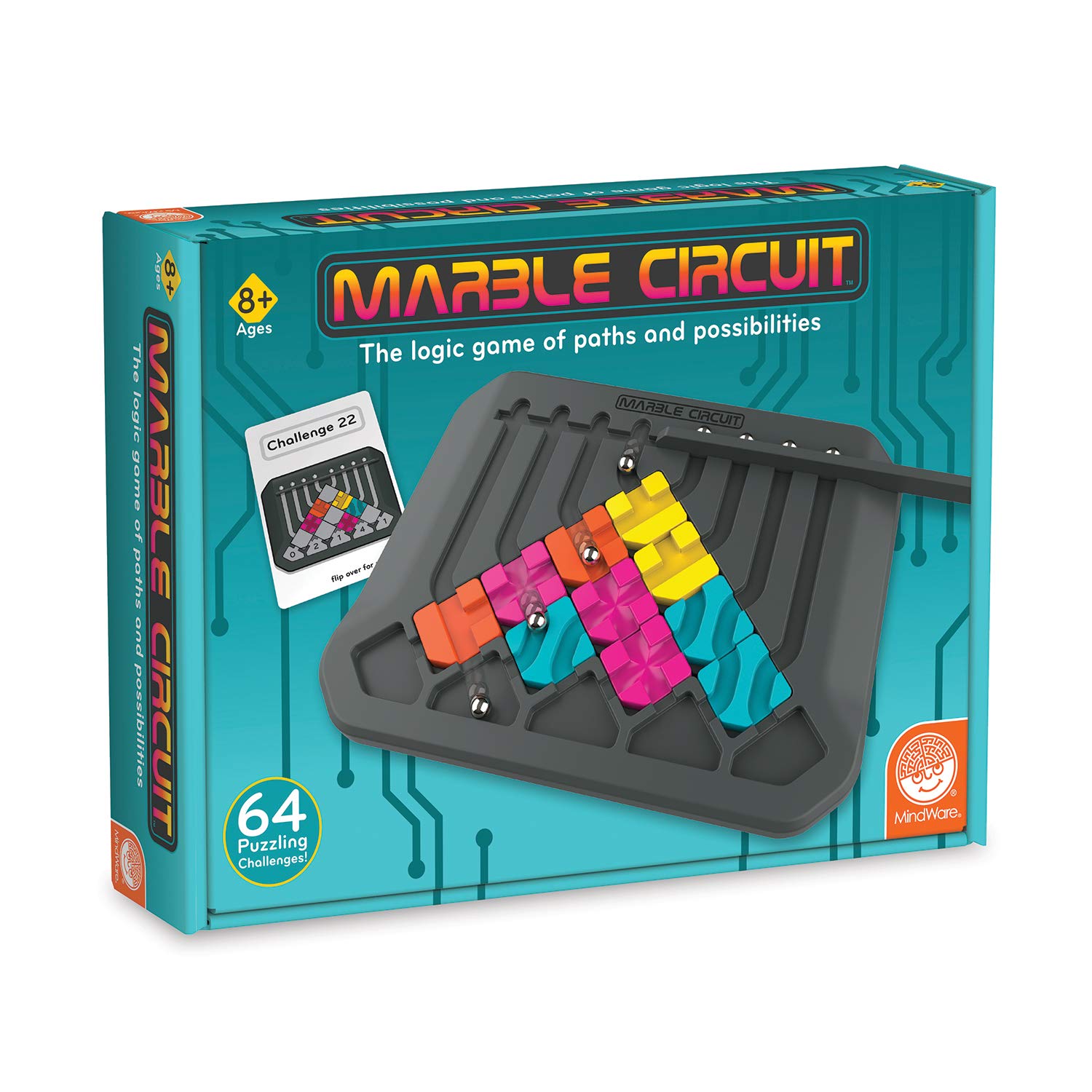 MindWare Marble Circuit puzzle board with multi-directional tiles for strategic play.