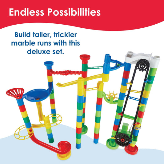 MindWare Marble Run 82-track pieces forming twisting courses for problem-solving
