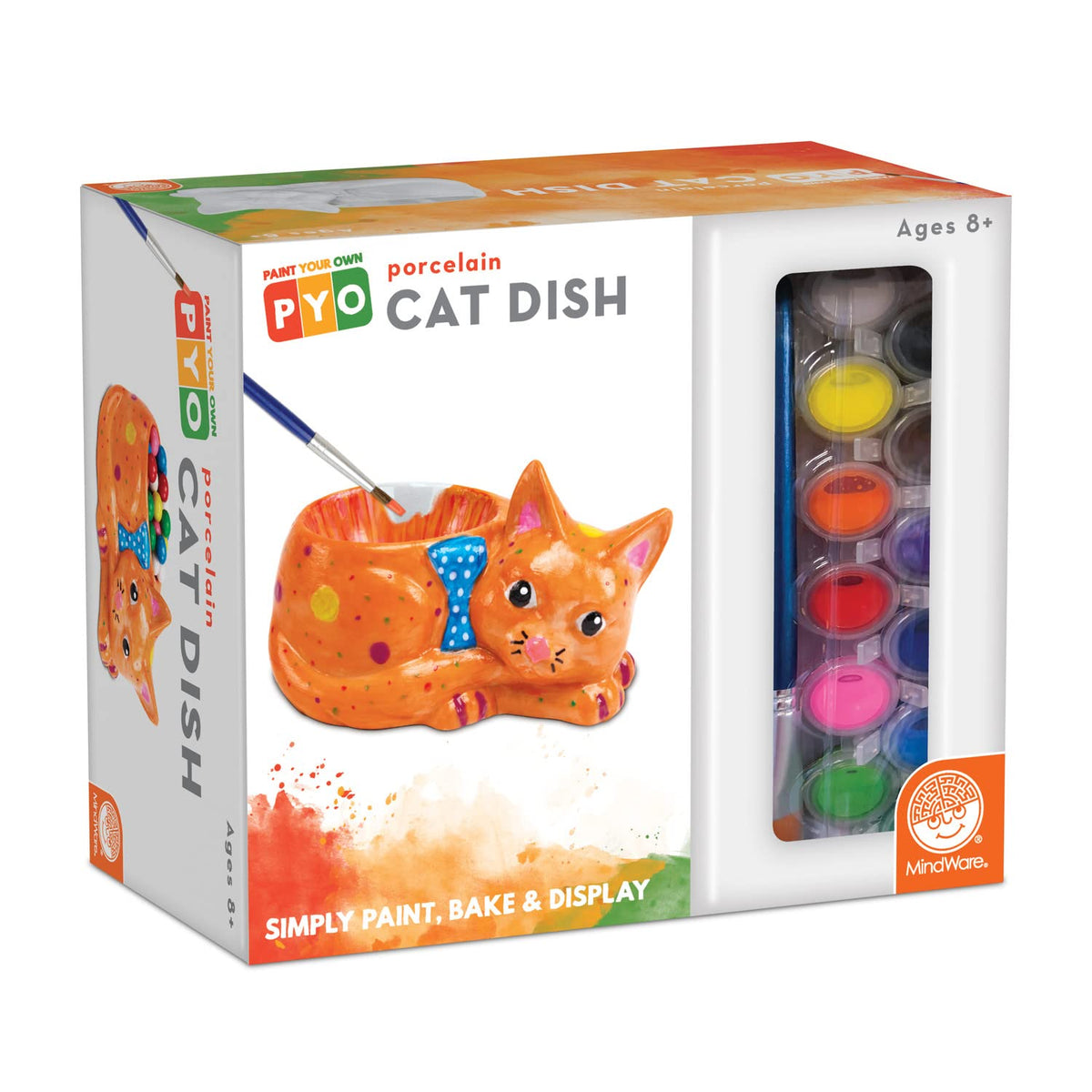 MindWare Paint Your Own Cat Dish ceramic kit ready for painting and display.