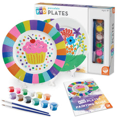 MindWare Paint Your Own Porcelain Plates kit contents spark creative family crafting.