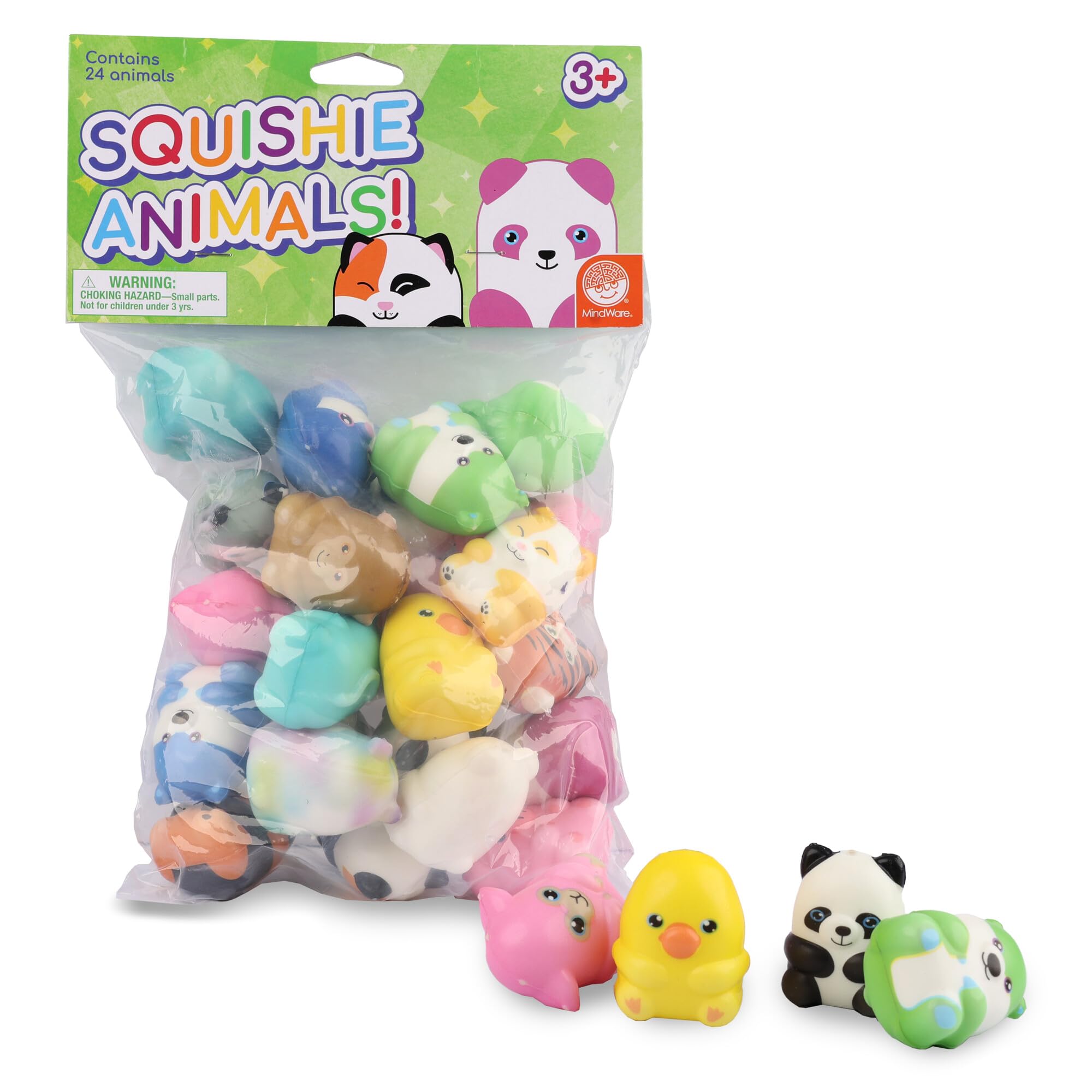 MindWare Peaceable Kingdom squishy animals 24-pack for classroom rewards and party favors.