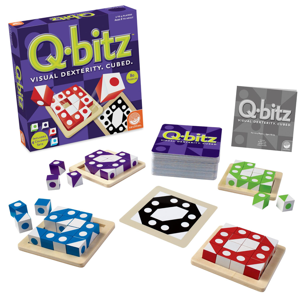 MindWare Q-Bitz 80 puzzle cards spark pattern challenges for family play.