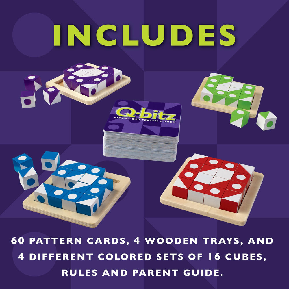 MindWare Q-Bitz pattern cards show symmetrical designs for engaging challenges.