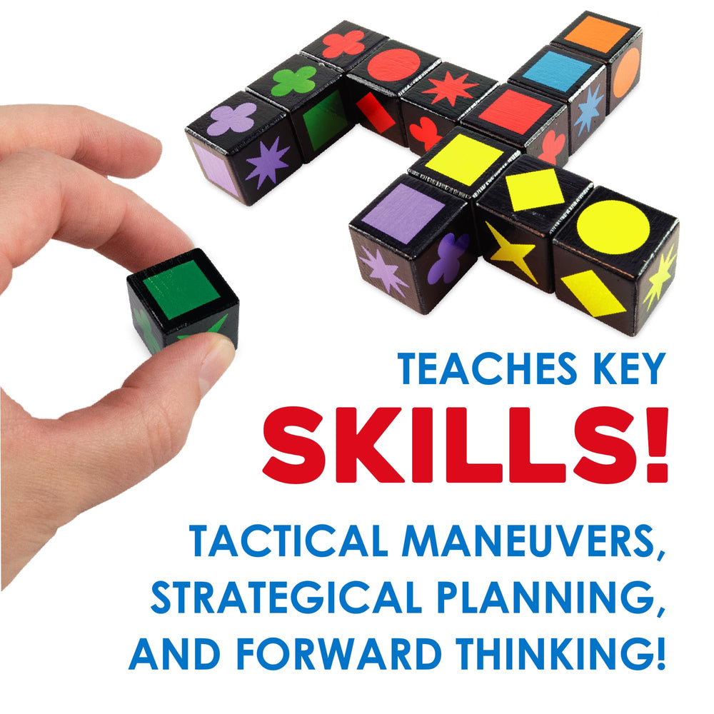 MindWare Qwirkle Cubes tabletop exact-fit play shows easy-to-learn rules.