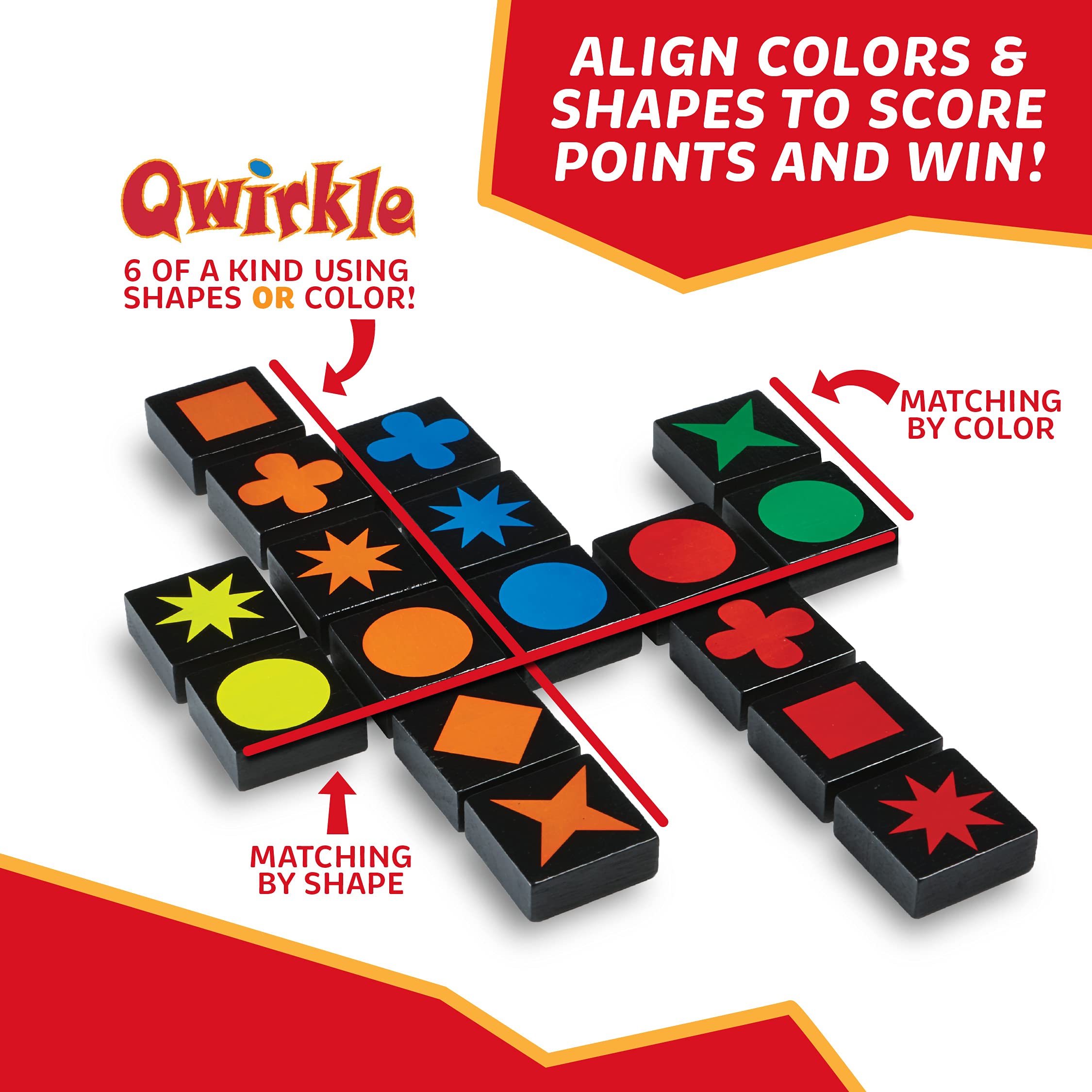 MindWare Qwirkle rule book beside color-symbol tiles.