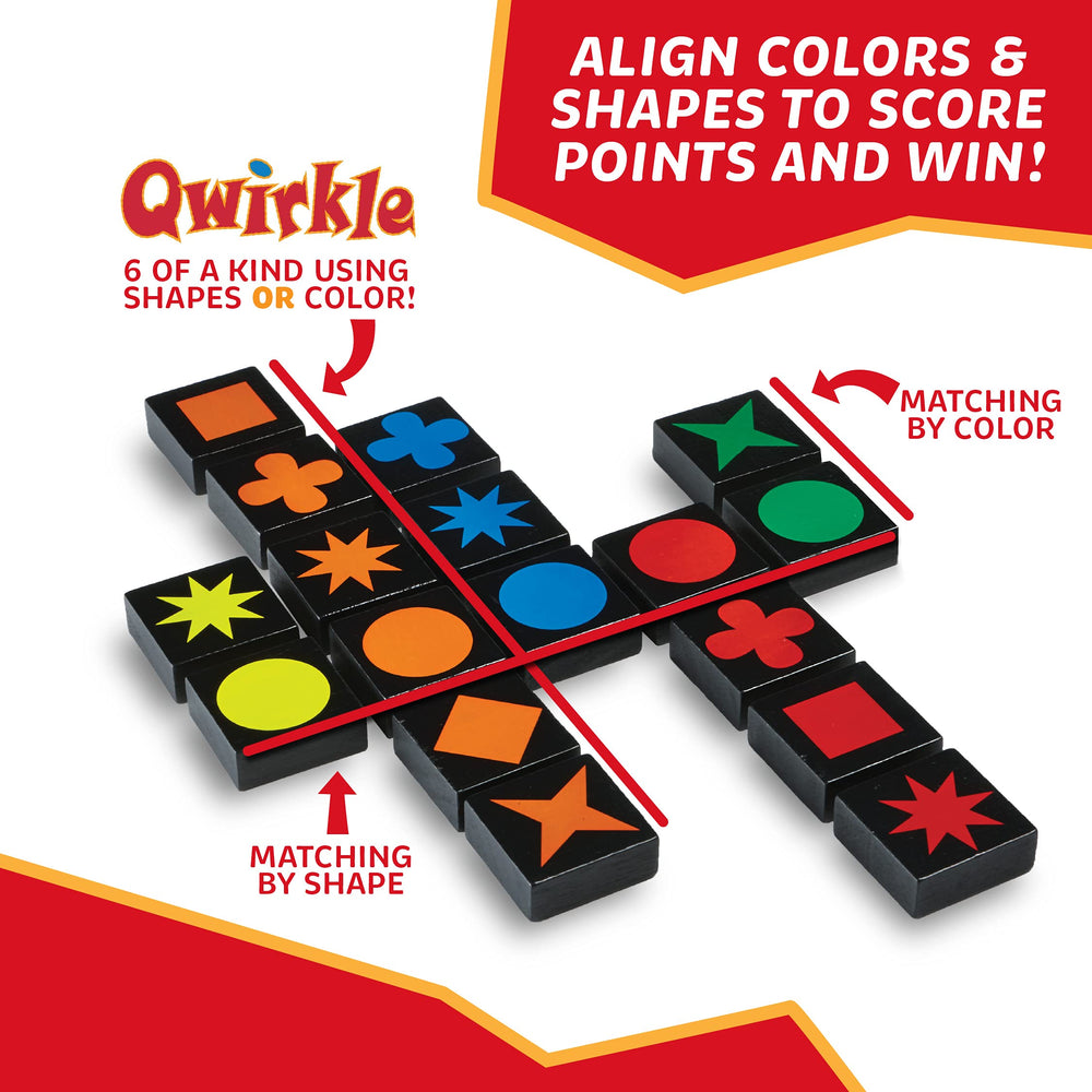 MindWare Qwirkle rule book beside color-symbol tiles.