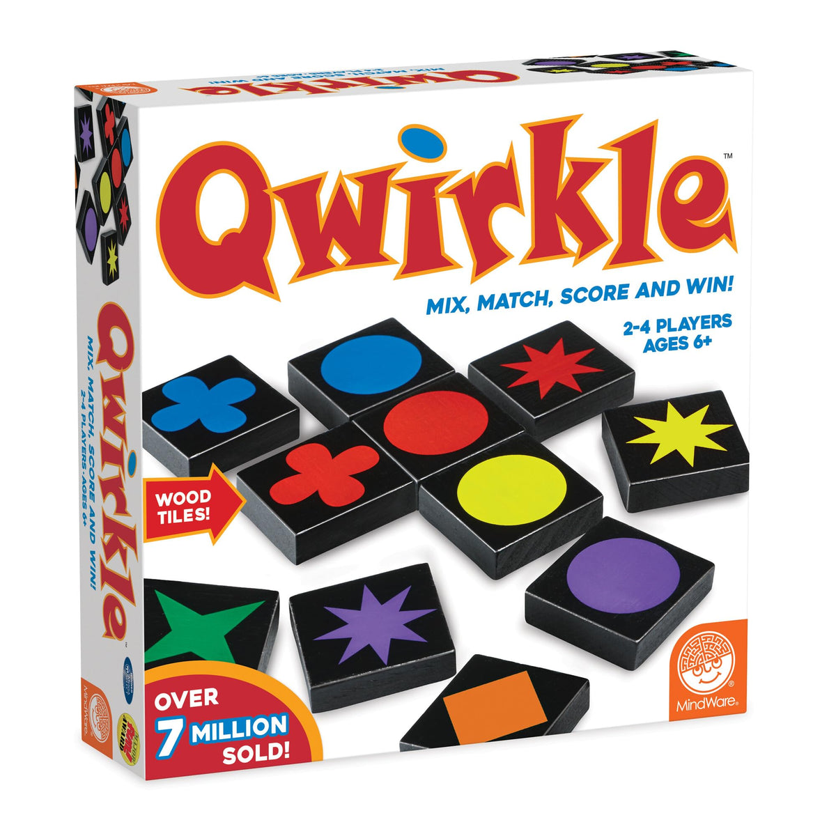 MindWare Qwirkle tiles and shapes arranged for strategic pattern building and family play.