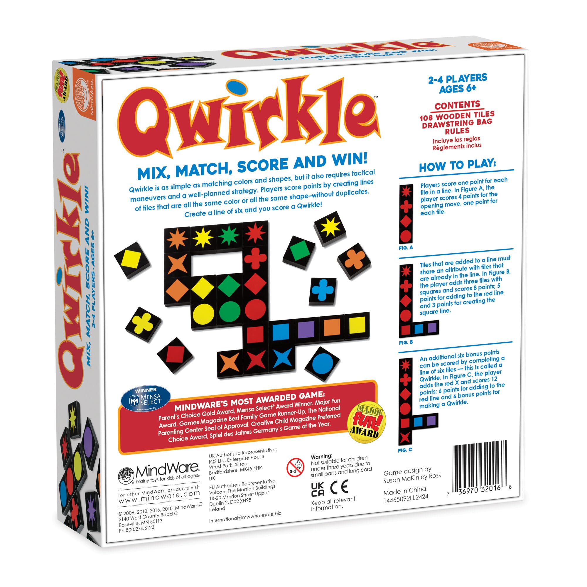 MindWare Qwirkle close-up shows vibrant tile tones and shapes.