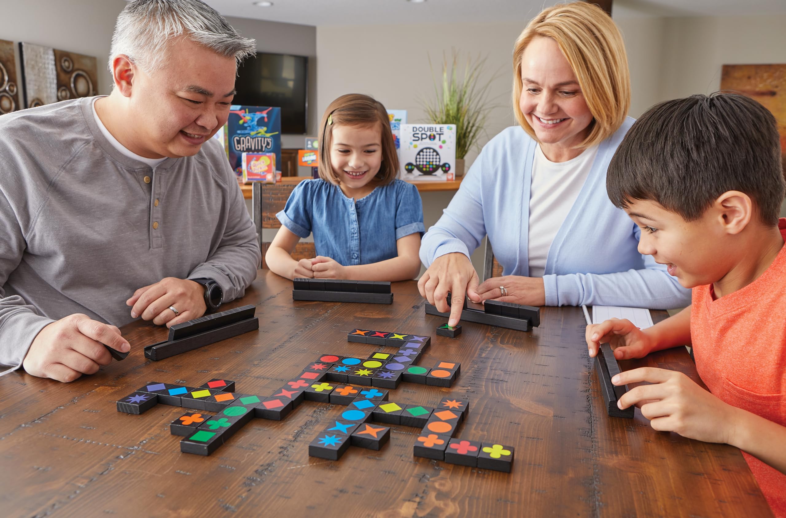 MindWare Qwirkle wooden tiles ready for tactile gameplay and durable sessions.