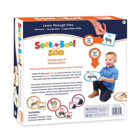 MindWare Seek-a-Boo at The Zoo packaging shows contents and setup ideas.