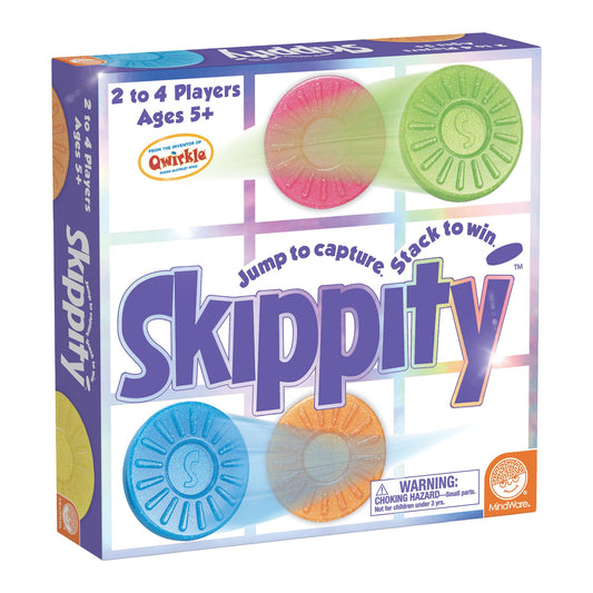 MindWare Skippity board game setup with a colorful board and pieces.