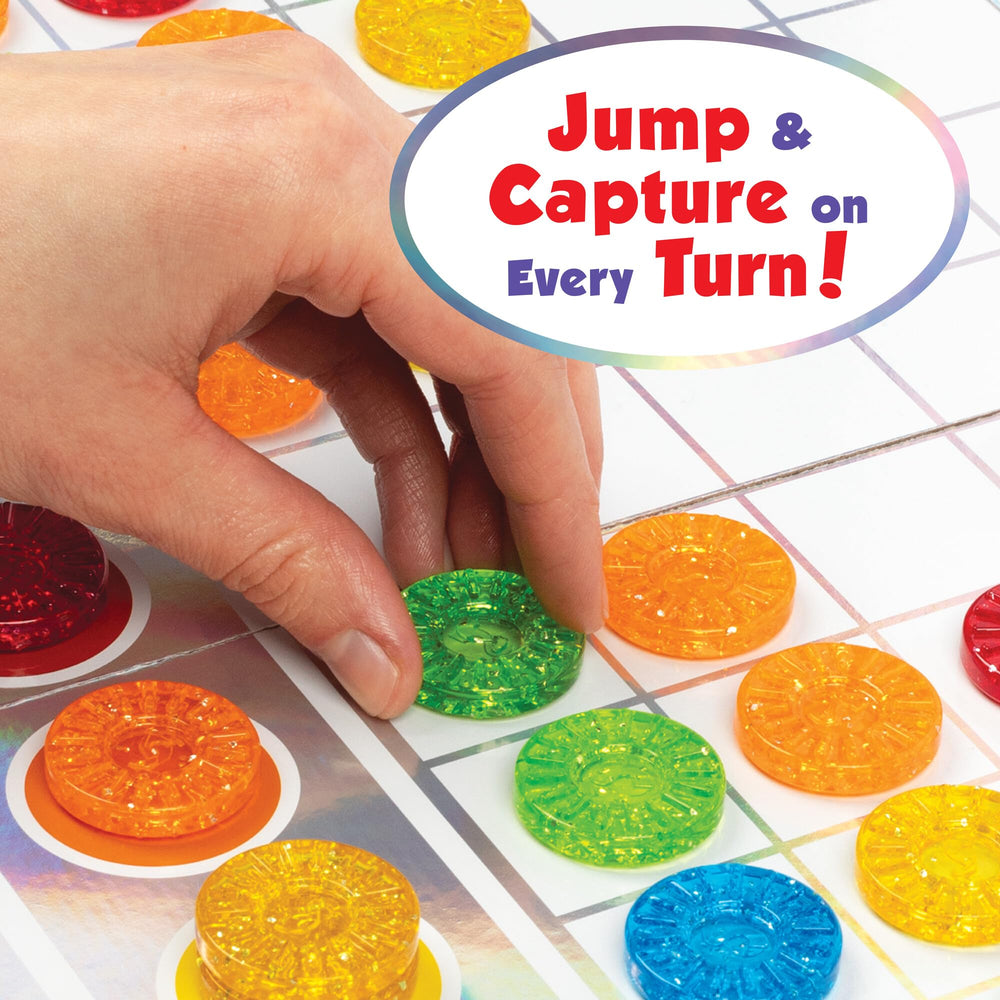 Board and pieces spread out for MindWare Skippity play.