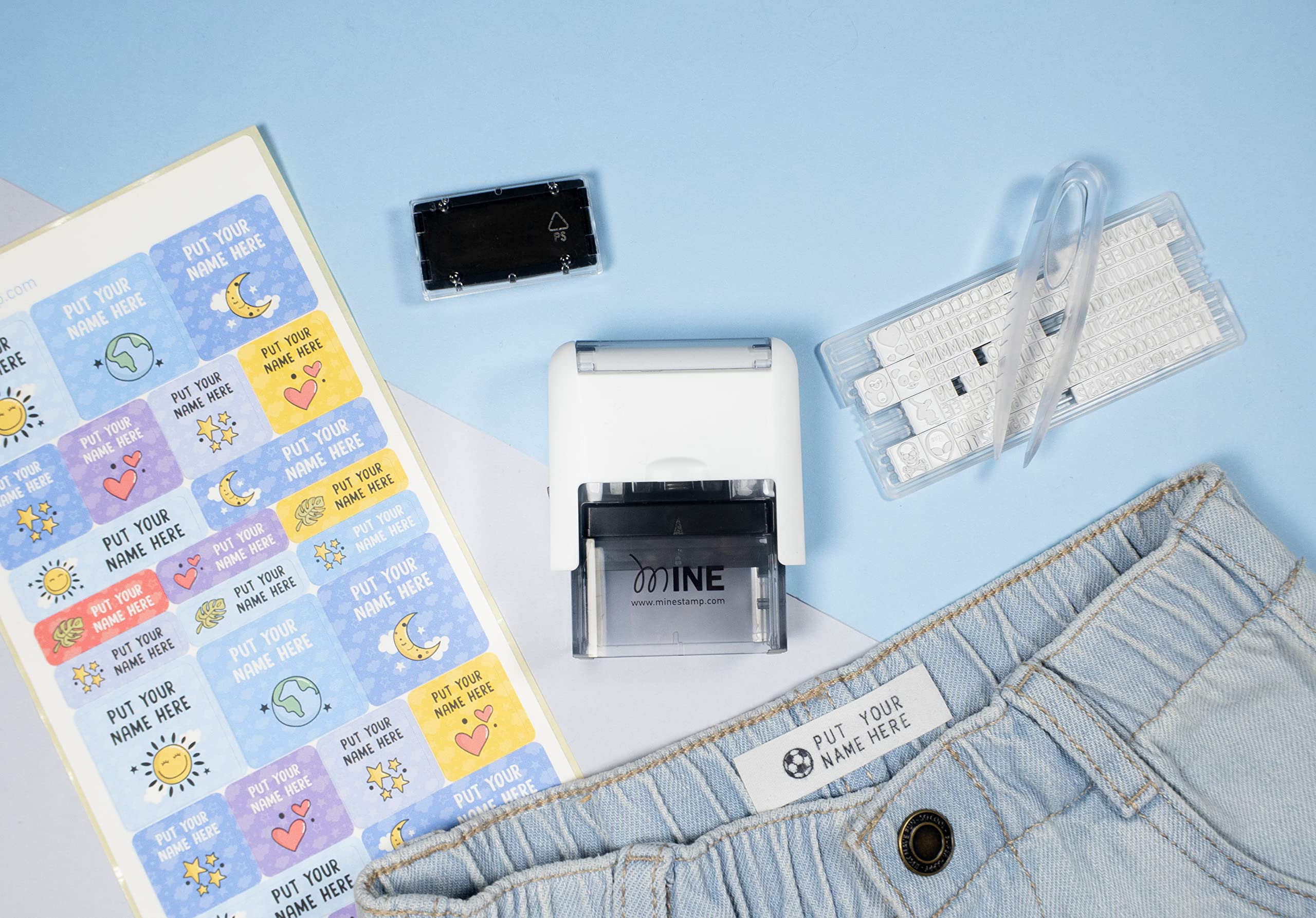 Mine Stamp Compact Clothing Marker marking books at school shows versatile use
