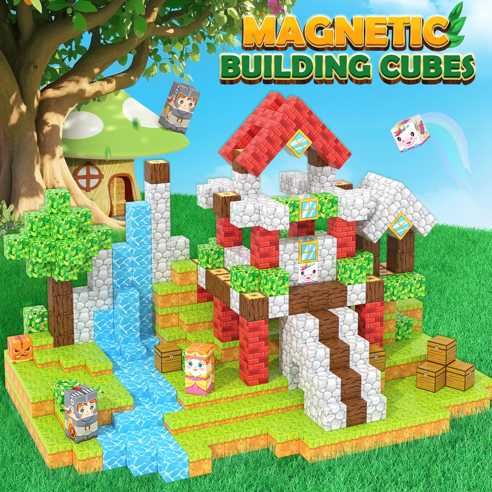 Mineblock knights and dragons scene showing open-ended exploration and problem solving