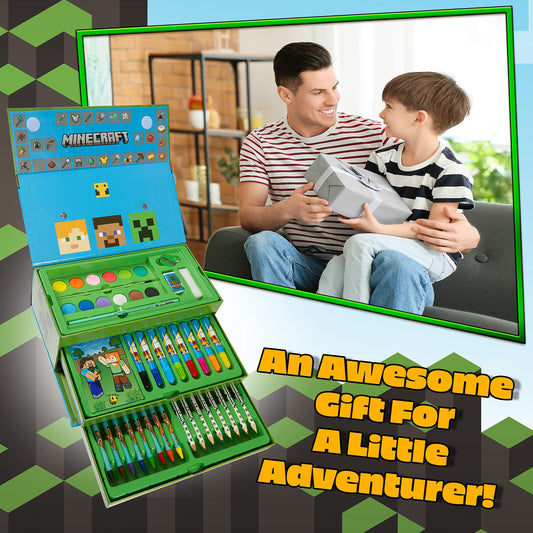 Minecraft art supplies kit open case showcasing organized storage.