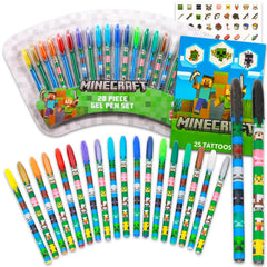 Minecraft Gel Pen Set with 20 colorful pens for drawing and coloring.