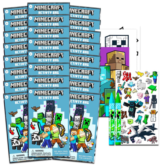 Minecraft party favors bundle with 24 mini play packs for birthdays.