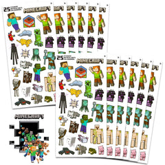 Minecraft party favors sticker sheets 12-pack showcasing favorite characters for kids' party fun.