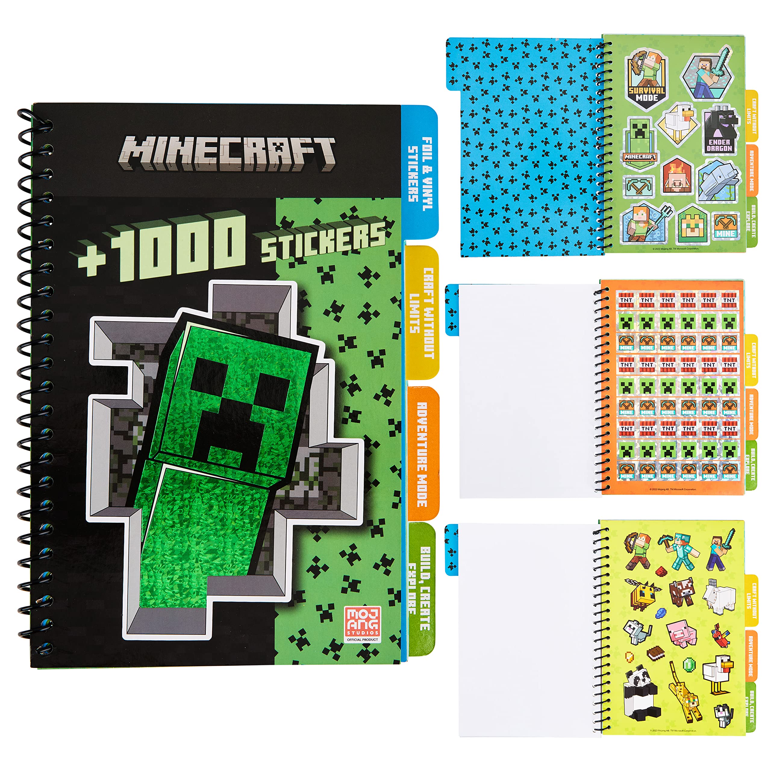 Minecraft sticker book cover with official branding to spark offline creativity