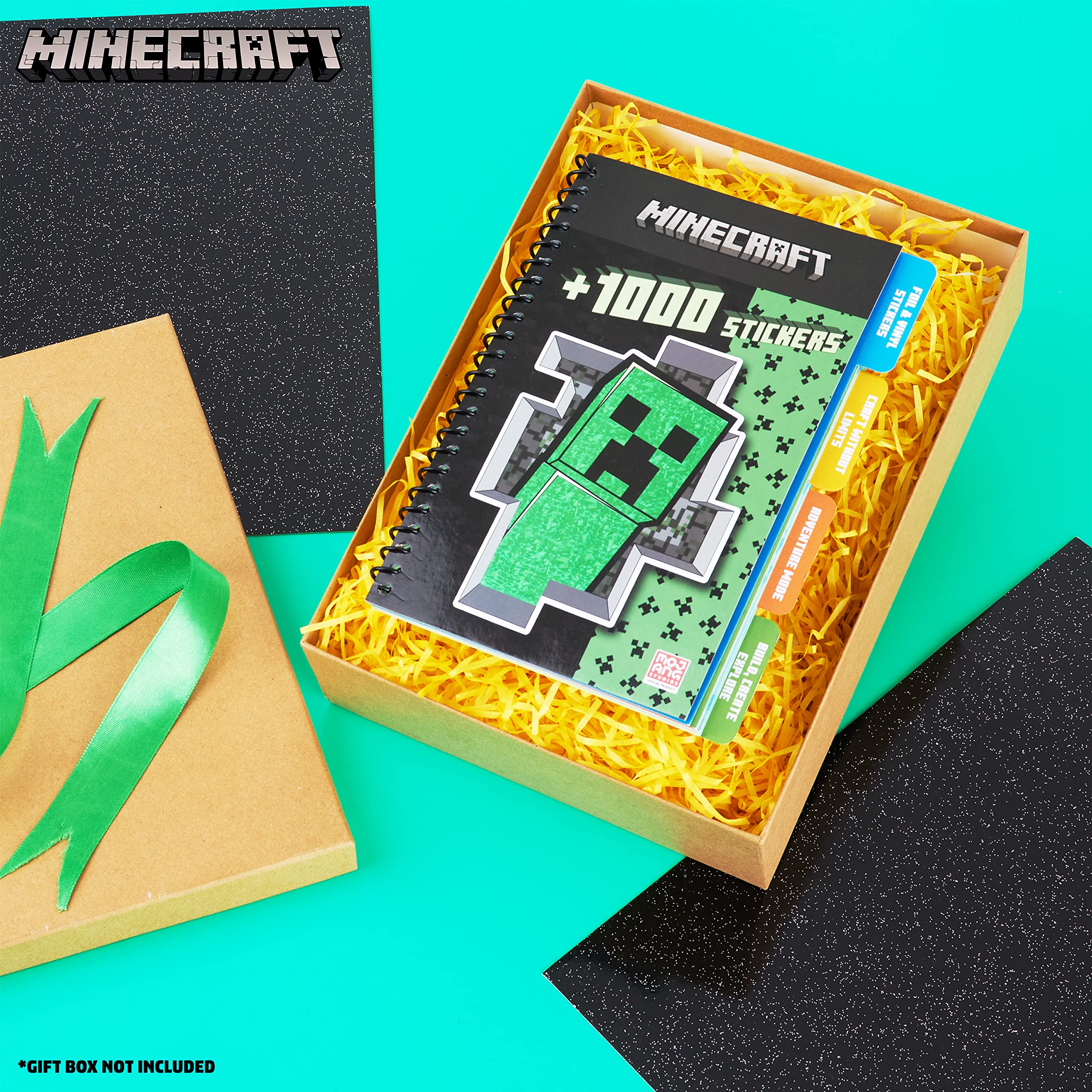 Minecraft sticker book pages show 28 sheets for creative decorating
