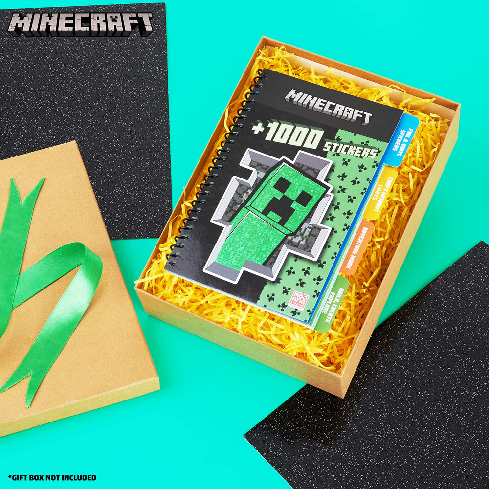 Minecraft sticker book pages show 28 sheets for creative decorating