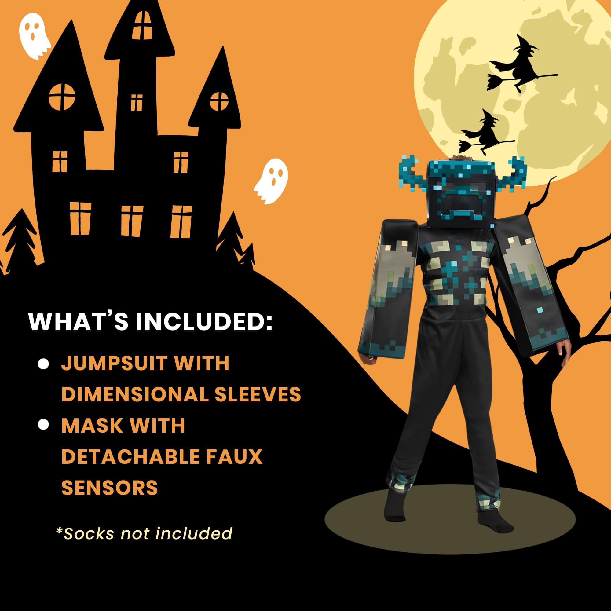 Minecraft Warden costume ready for trick-or-treating and parties
