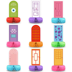 MinFyberd monster door-shaped cutouts brighten party decor with playful eyes.