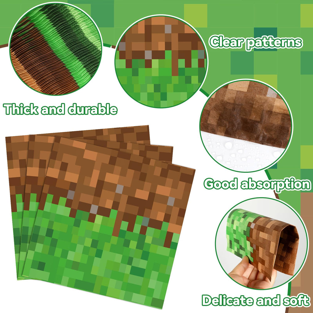 MinFyberd Pixel Pattern Green Brown Napkins add retro vibe to celebrations.